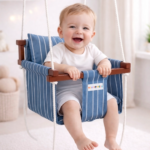 Light Blue-White Plain Adjustable Best Quality Baby Swing-Jhula Online
