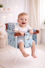 Grey-Black Zebra Print With Cotton Fabric Swing-Jhula For Babies