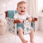 White-Yellow Cute Adjustable Swing Jhula For Babies And Small Childs