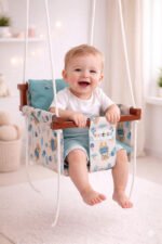 White-Yellow Cute Adjustable Swing Jhula For Babies And Small Childs