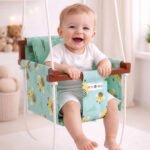 Sea Green-Yellow Bee Print Cute Adjustable Swing Jhula For Babies And Small Childs