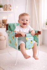 Sea Green-Yellow Bee Print Cute Adjustable Swing Jhula For Babies And Small Childs