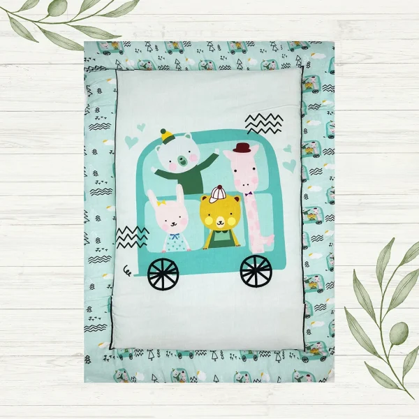 panda going to school and giraffe as a bus driver cartoon print infant tummy time mat filled with super soft cotton by newcomers