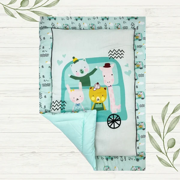 panda going to school and giraffe as a bus driver cartoon print infant tummy time mat filled with super soft cotton by newcomers