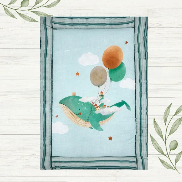 castle on whale flying with balloons cartoon print baby mat filled with cotton made by newcomers