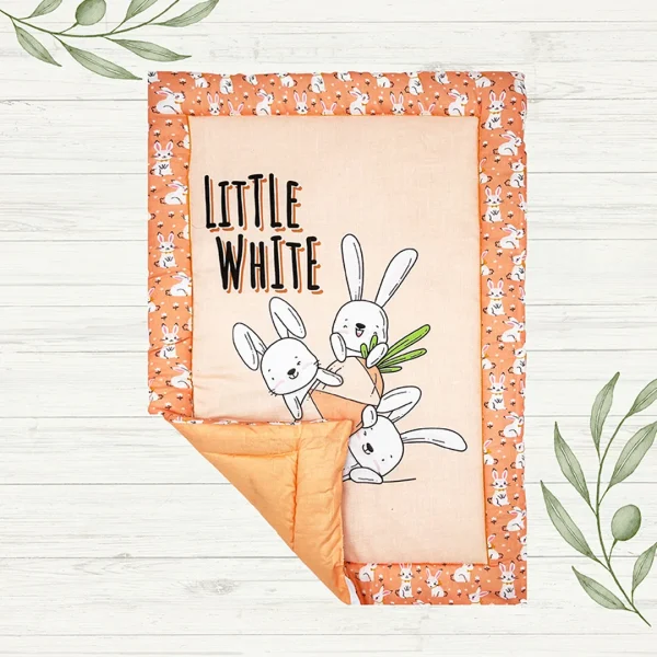 orange color fabric 3 bunnies holding a big carrot cartoon print changing table mat made by newcomers