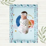 a baby bear sleeping on moon in a dreamy night cartoon print blue color fabric newborn activity mat with baby sleeping peacefully on it by newcomers