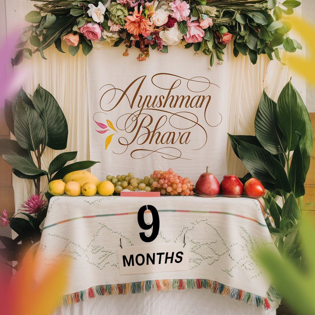 Baby monthly milestone photo ideas with Ayushman Bhava theme