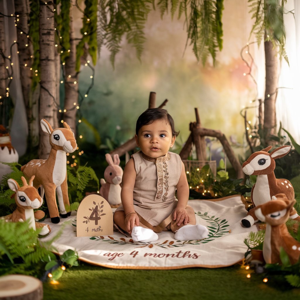 Baby monthly milestone photo ideas with woodland theme