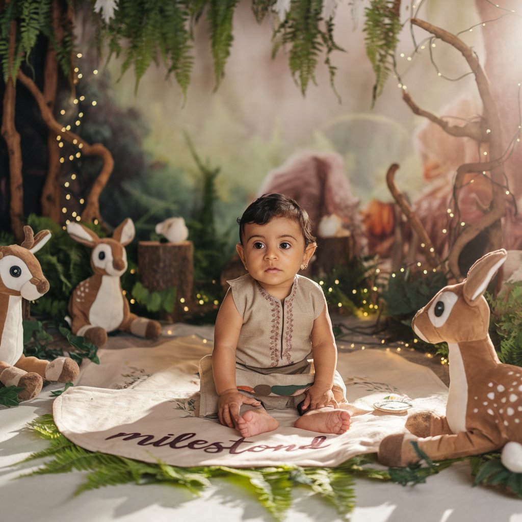 Baby monthly milestone photo ideas with woodland theme