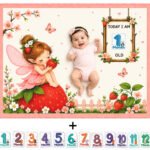 Pink Photoshoot Milestone Baby Blankets Mat With Accessories Online (With 1 to 12 Month Cards)