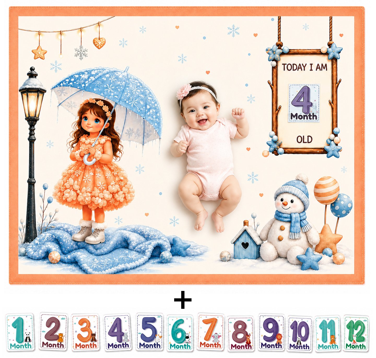 CARD_02 (1) Peach Large Size Reversible Milestone Baby Blankets (With 1 to 12 Month Cards) - Image 1