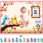 Baby Pink Soft Organic Cotton Block Print Milestone Blankets For Babies (With 1 to 12 Month Cards)