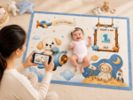 Blue Nursery Print Beautiful Organic Fabric Baby Milestone Blankets (With 1 to 12 Month Cards) - Image 3