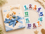 Blue Nursery Print Beautiful Organic Fabric Baby Milestone Blankets (With 1 to 12 Month Cards) - Image 4