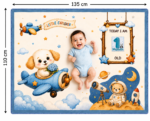 Blue Nursery Print Beautiful Organic Fabric Baby Milestone Blankets (With 1 to 12 Month Cards) - Image 5