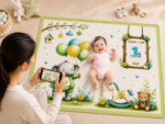 Light Green Comfortable Soft Cotton Fabric Baby Milestone Blanket (With 1 to 12 Month Cards) - Image 3