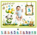 Light Green Comfortable Soft Cotton Fabric Baby Milestone Blanket (With 1 to 12 Month Cards)