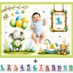 Light Green Comfortable Soft Cotton Fabric Baby Milestone Blanket (With 1 to 12 Month Cards)