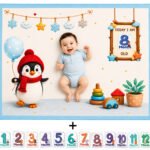 Light Blue Multi-Purpose Breathable Baby Milestone Blanket Online (With 1 to 12 Month Cards)