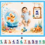 Aqua Blue 1 To 12 Months Baby Photoshoot Milestone Blankets Online (With 1 to 12 Month Cards)