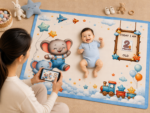 Sea Blue Easy To Carry Designer Baby Milestone Blankets Online (With Wooden Frames) - Image 3