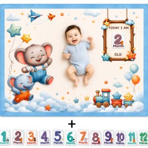 Sea Blue Easy To Carry Designer Baby Milestone Blankets Online (With Wooden Frames)