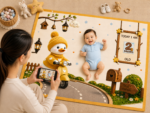 Mustard Color Easy To Carry Designer Baby Milestone Blankets Online (With 12 Months Cards) - Image 3