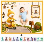 Mustard Color Easy To Carry Designer Baby Milestone Blankets Online (With 12 Months Cards)