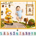 Mustard Color Easy To Carry Designer Baby Milestone Blankets Online (With 12 Months Cards)