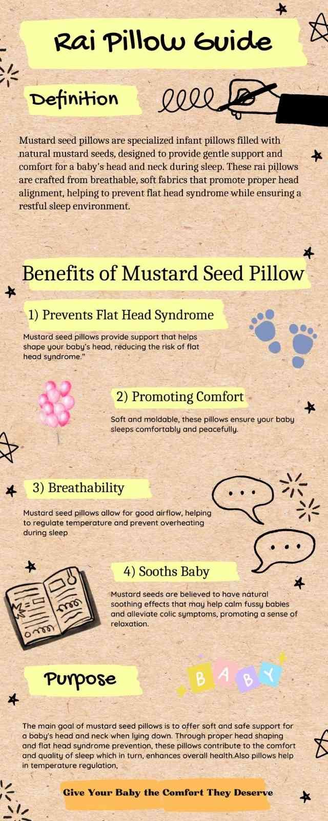 Infographic Information on Baby pillow mustard seeds Benefits