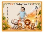 Mild Orange Baby's Semi Cotton Fabric Milestone Photoshoot Mat (With Round Frames)