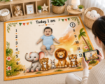 Mild Orange Baby's Semi Cotton Fabric Milestone Photoshoot Mat (With Round Frames) - Image 2
