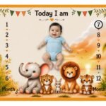 Mild Orange Baby's Semi Cotton Fabric Milestone Photoshoot Mat (With Round Frames)