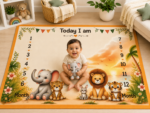 Mild Orange Baby's Semi Cotton Fabric Milestone Photoshoot Mat (With Round Frames) - Image 3