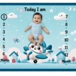 Blue-Green Reversible & Anti-Allergic Baby Milestone Mat With Props