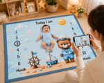 Sky Blue Multiuse & Warm Baby Milestone Mat Online (With Round Frames) - Image 2