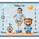 Sky Blue Multiuse & Warm Baby Milestone Mat Online (With Round Frames)