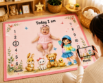 Pink Semi Cotton Fabric Baby Milestone Mat Online (With Round Frames) - Image 2