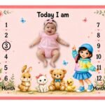 Pink Semi Cotton Fabric Baby Milestone Mat Online (With Round Frames)