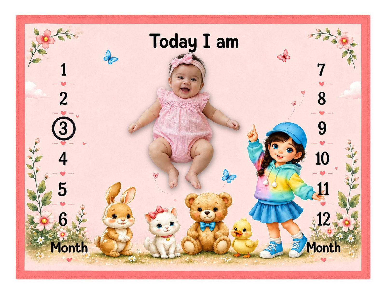 MQLT_06 (1) Pink Semi Cotton Fabric Baby Milestone Mat Online (With Round Frames) - Image 1