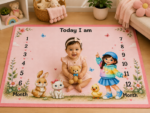 Pink Semi Cotton Fabric Baby Milestone Mat Online (With Round Frames) - Image 3