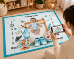 Sea Blue Large Size Reversible Milestone Baby Mat - Image 3