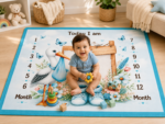 Sea Blue Large Size Reversible Milestone Baby Mat - Image 4