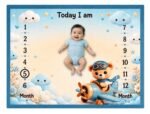 Aqua Blue Soft Nursery Prints Baby Milestone Mat Online