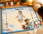 Aqua Blue Soft Nursery Prints Baby Milestone Mat Online - Image 2