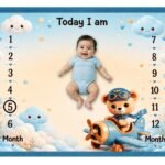 Aqua Blue Soft Nursery Prints Baby Milestone Mat Online
