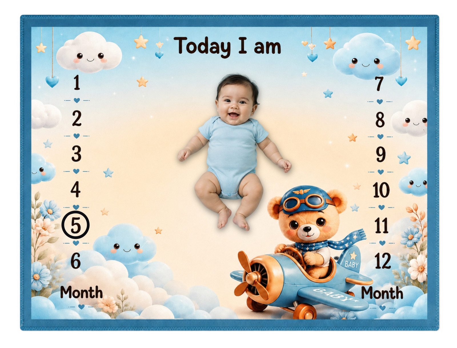 MQLT_09 (1) Aqua Blue Soft Nursery Prints Baby Milestone Mat Online - Image 1