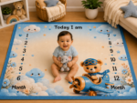 Aqua Blue Soft Nursery Prints Baby Milestone Mat Online - Image 3