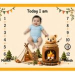 Orange Soft Fabric Breathable Milestone Mat For Babies (With Round Frames)